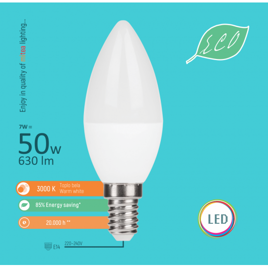 LED sijalica E14 7W C37 3000K